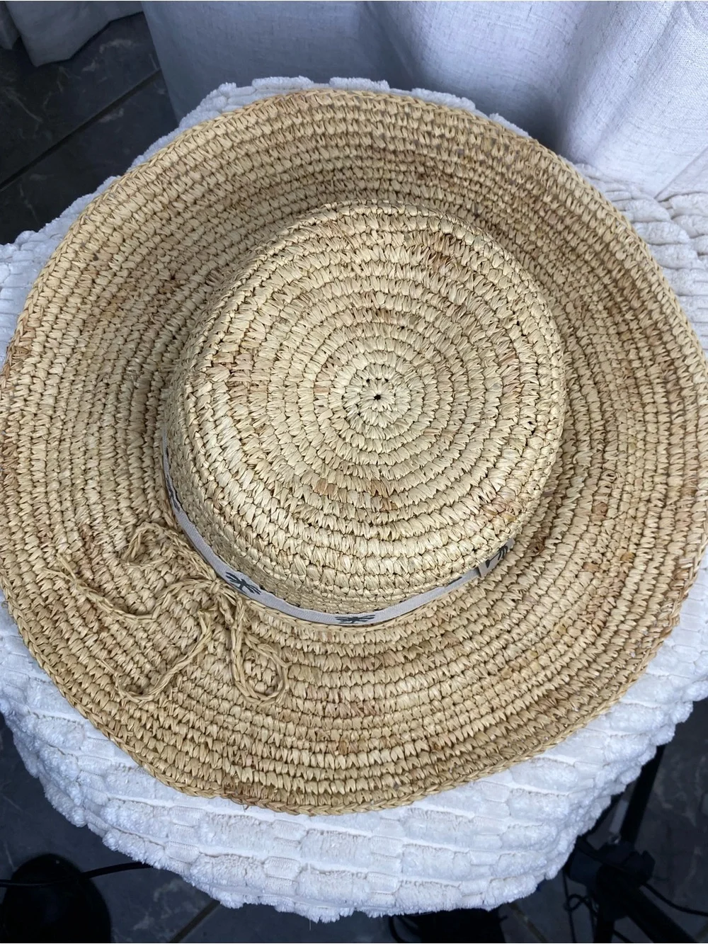 Vintage Panama Jack Straw Hat Wide Brim Palm Tree Ribbon Sun Boater Beach OSFA